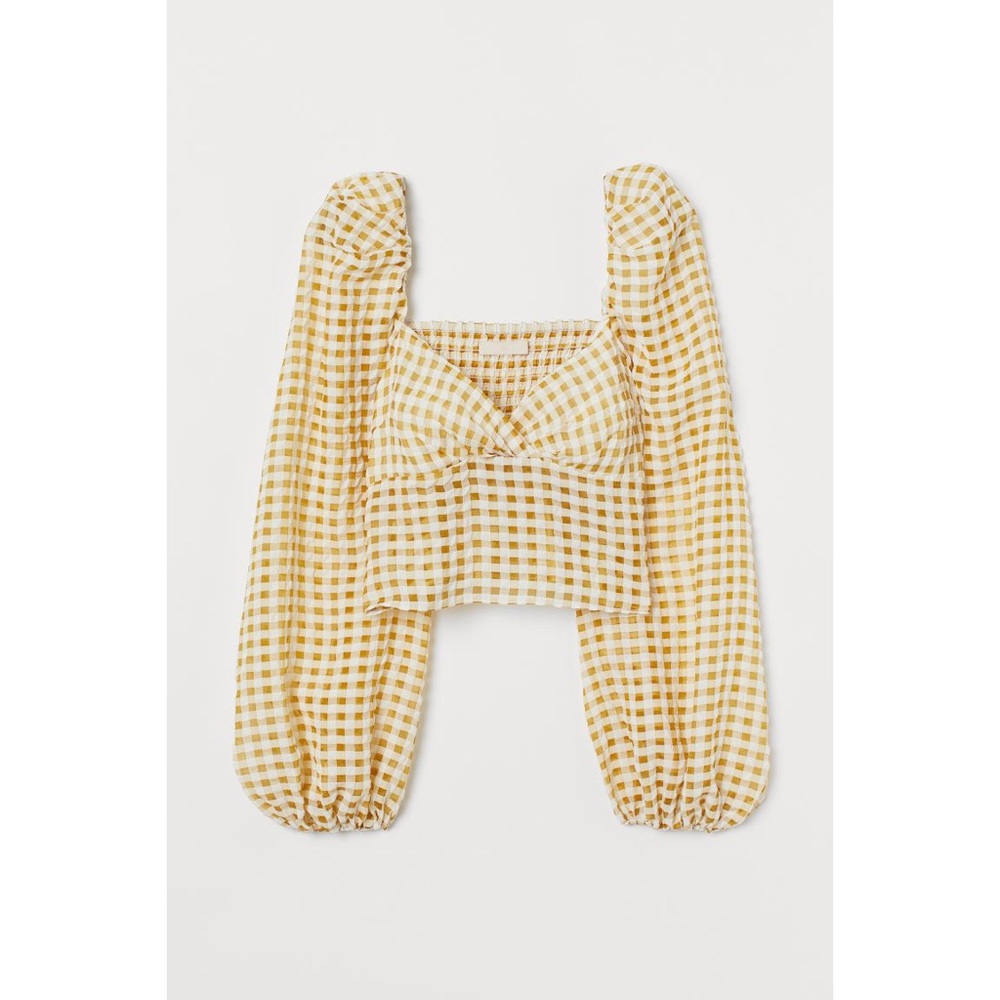 H&M Gingham Print Cropped Lyocell-blend Top size XS